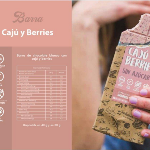 Barra de Chocolate Blanco Cajú Berries 80g